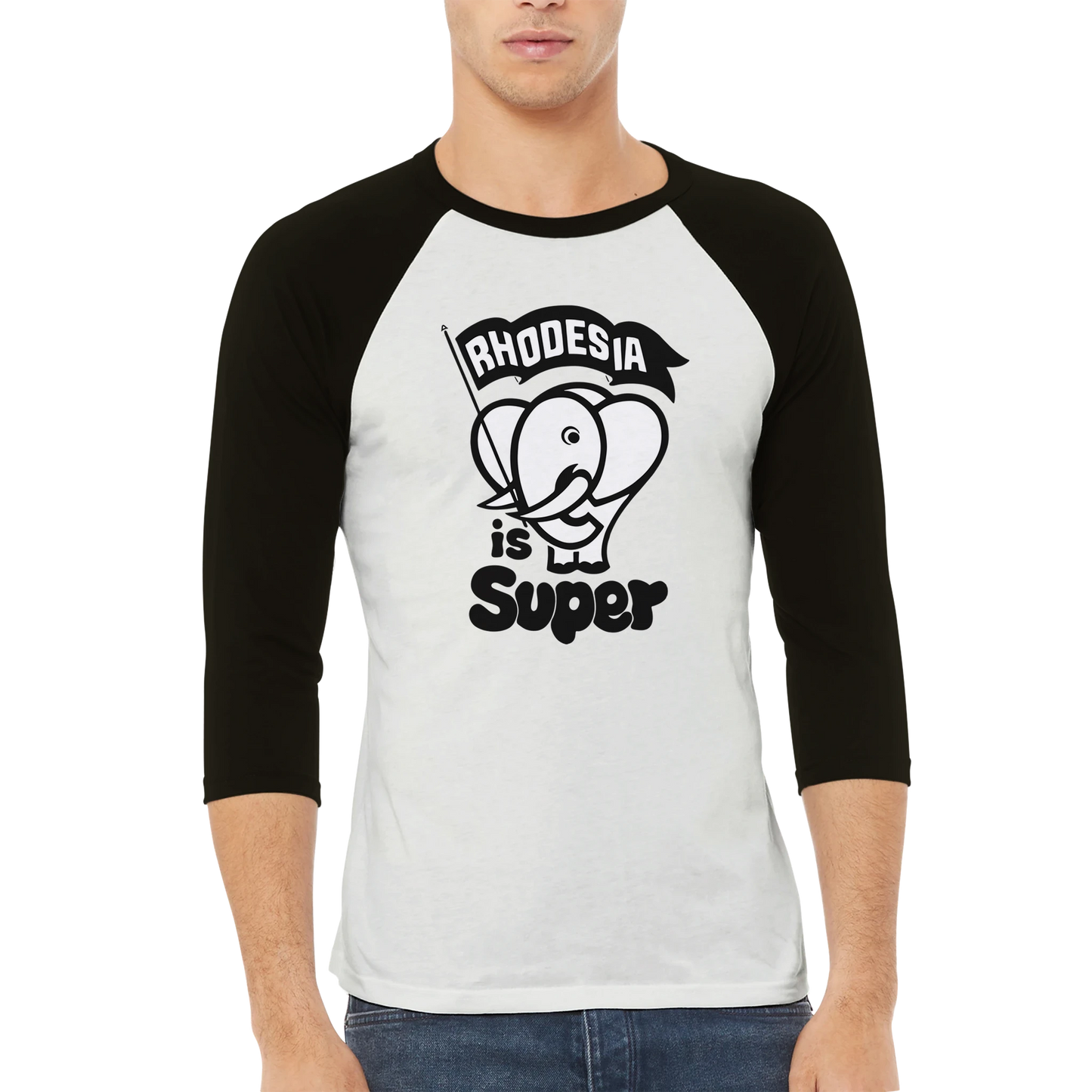 Rhodesia-is-Super-Raglan-Tshirt Black+White